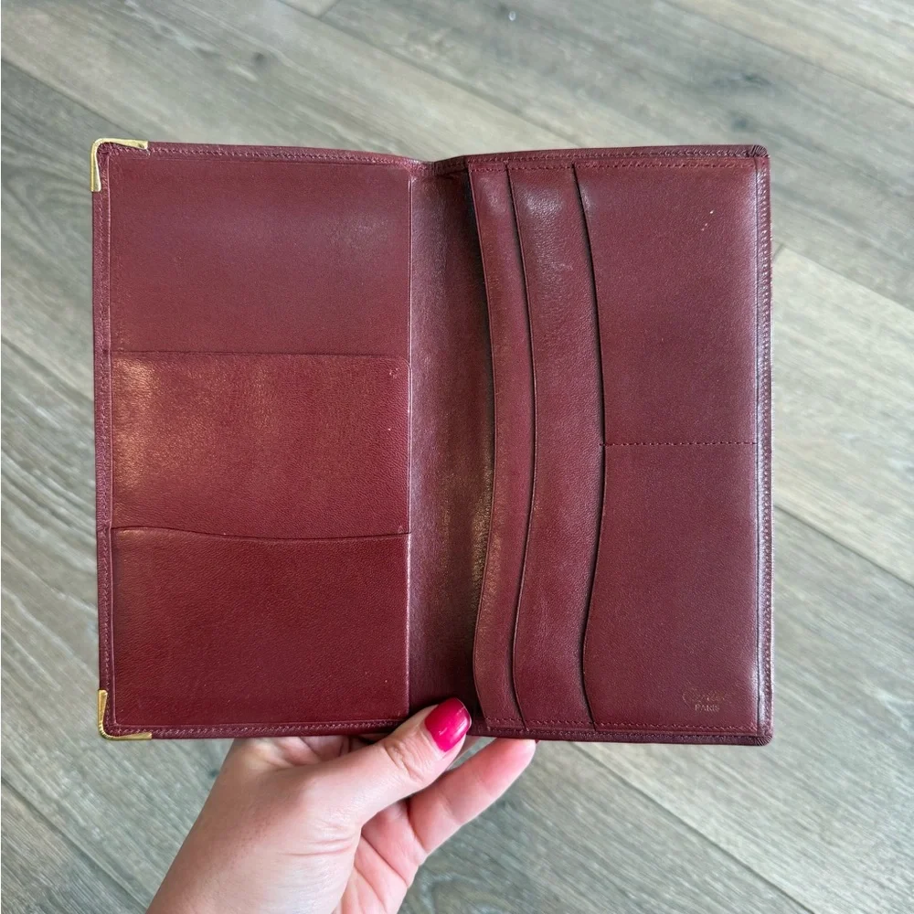 Cartier Burgundy Unisex Long Leather Bifold Wallet